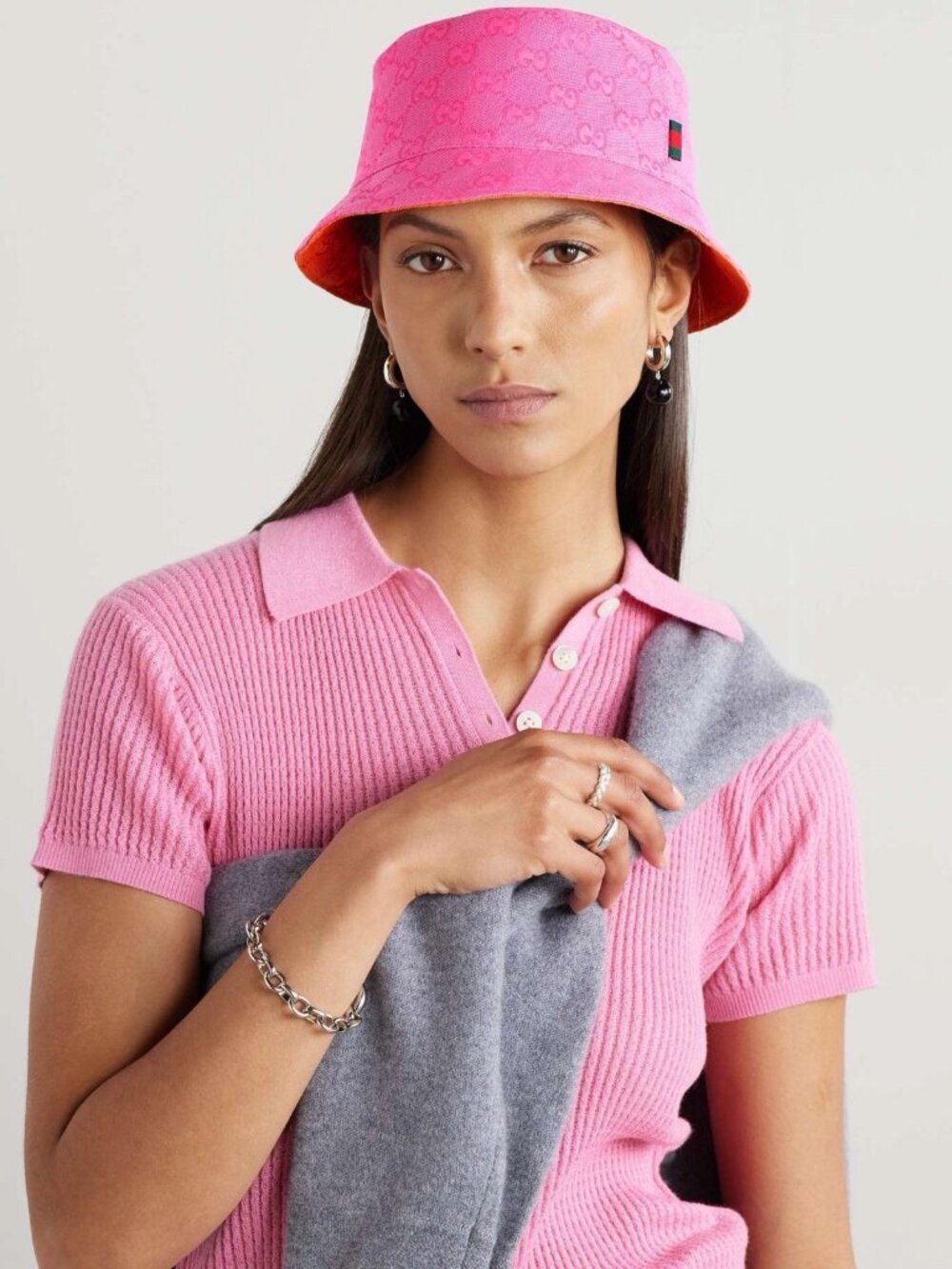NWT GUCCI Fedora Reversible Orange Canvas-jacquard Bucket Hat Sz S Pink - Picture 2 of 11
